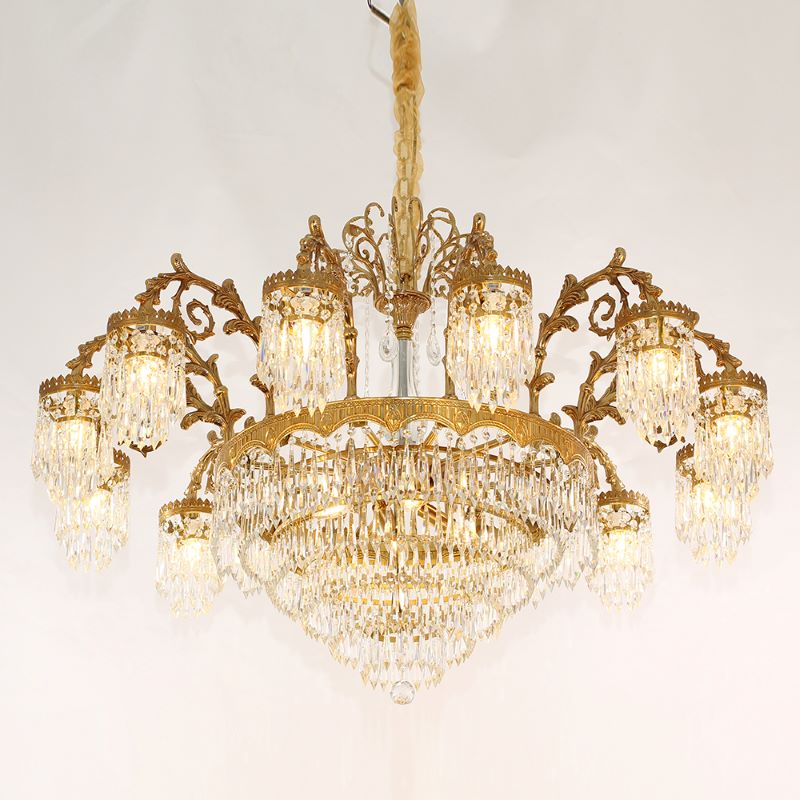 47 Inch Wide French Empire Style Brass Crystal Chandelier Gold Living Room Chandelier