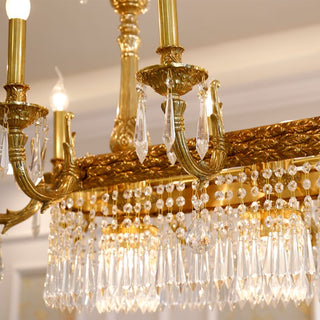 59 Inch Linear Chandelier French Empire Style Brass and Crystal Dining Chandelier