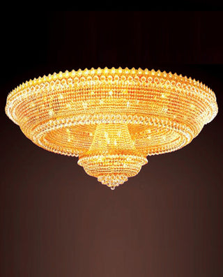 59 Inch Big Round Gold Flush Mounted Crystal Chandelier for Banquet Hall