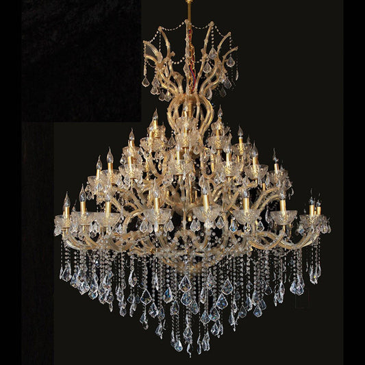 60 Lights Big Gold Maria Theresa Chandelier 67X79 Inch Large Crystal Chandelier for High Ceiling Foyer