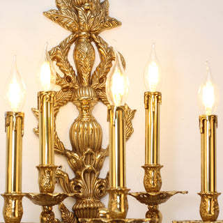 41 Inch Tall French Retro Brass Wall Sconce 5 Lights European Style Copper Wall Lamp