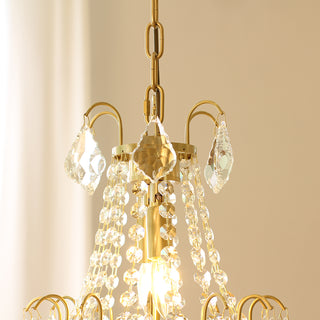 Small Antique Brass and Crystal Chandelier for Kitchen 12'' W x 18'' H