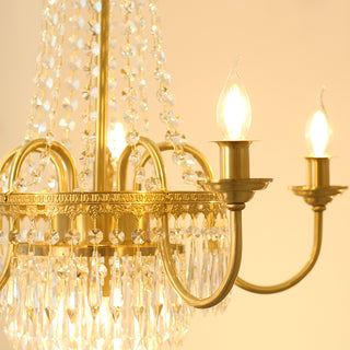 Small French Empire Brass and Crystal Chandelier 25'' W x 22'' H