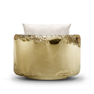 Luxury Imperfect Sculptural Armchair with Swivel Base & Hammered Brass Round Design