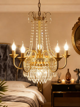 Small French Empire Brass and Crystal Chandelier 25'' W x 22'' H