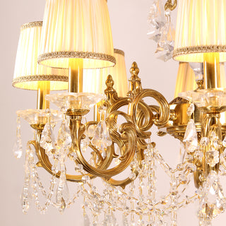 28X28 Inch 6 Lights Candle Style Antique Brass and Crystal Chandelier