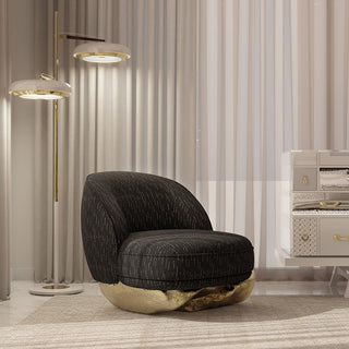 Luxury Sculptural Armchair with Polished Hammered Brass Base & Organic Curved Design