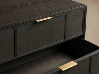 Olina 5-Drawer Dresser Textured Raffia Solid Oak Brass Pulls