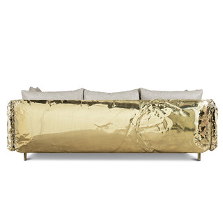 Luxury Imperfect Sculptural Sofa with Hammered Brass Frame & Artistic Design