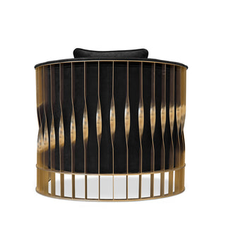 Luxury Velvet Armchair with Curved Sculptural Design & Gold Accent Base