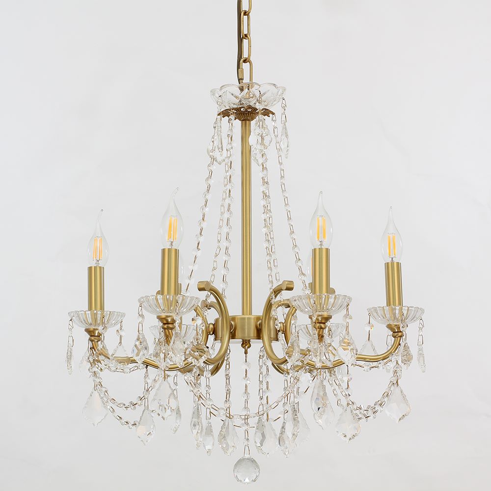 6 Lights Candle Style Brass Chandelier Gold Bedroom Crystal Chandelier