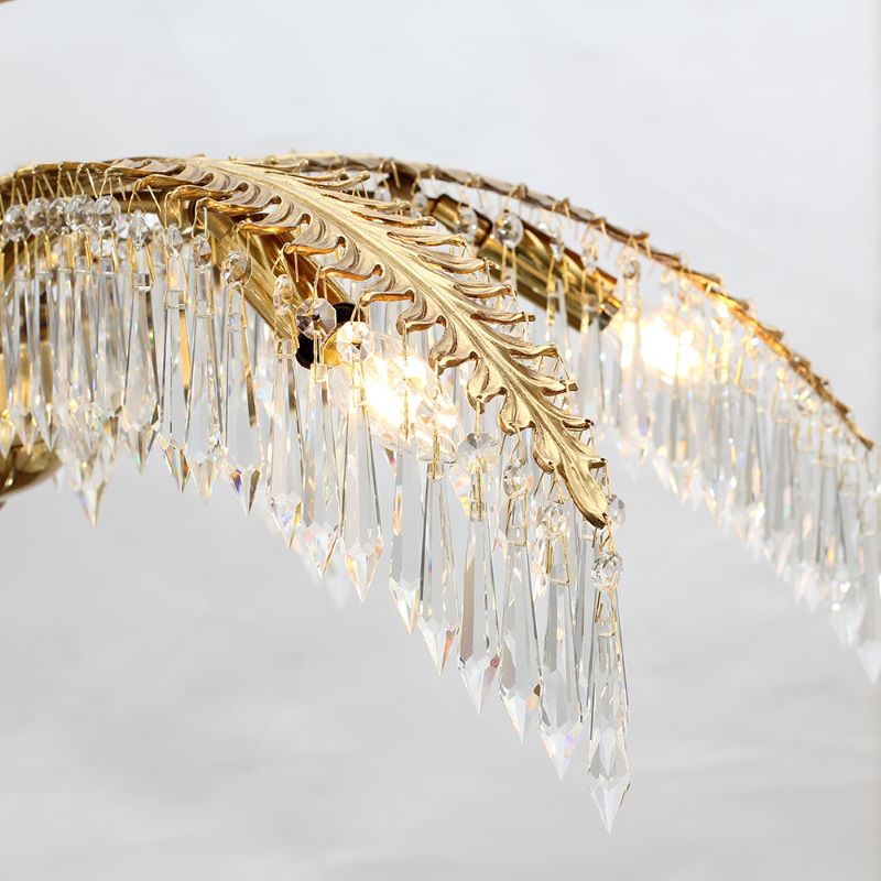 33 Inch Wide 1 Layer Small Brass Palm Tree Gold Crystal Chandelier for Dining Room