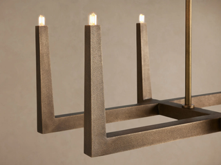 Modern Textured Cast Brass Linear Chandelier
