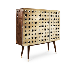 Luxury Walnut Bar Cabinet with Brass Accents & Hidden Storage