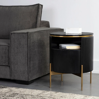 Modern Gold Base Wood Nightstand – Luxury Closed Bedside Table with Storage Drawer