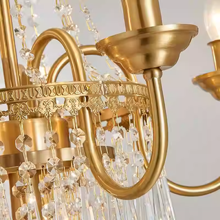 Small French Empire Brass and Crystal Chandelier 25'' W x 22'' H