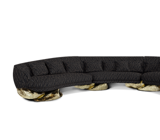 Luxury Sculptural Curved Sofa with Polished Hammered Brass Base & Organic Design