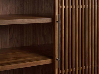 Piermont Modular Reeded Black Walnut Tall Display Cabinet