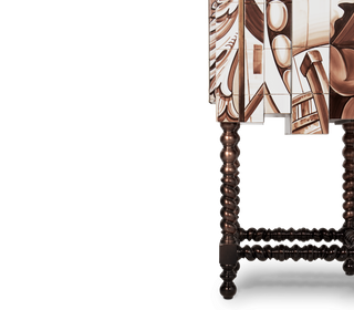 Luxury Hand-Painted Tile Cabinet with Mirrored Details & Collector Storage