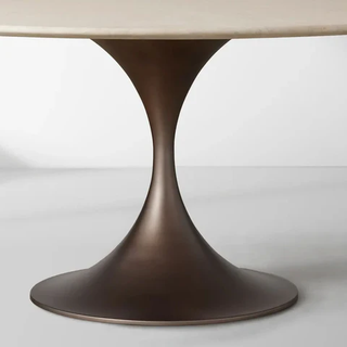 Saint Germain Round Stone Dining Table with Modern Steel Base: Contemporary Dining Room Leisure & Gathering Round Dining Table