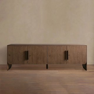 Felton Media Console Oak TV Stand Side Cabinet Television Storage Unit Wood Sideboard with Modern Minimalist Style
