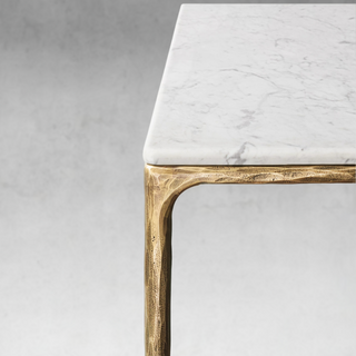 Hand-Forged Metal Marble Rectangular Dining Table