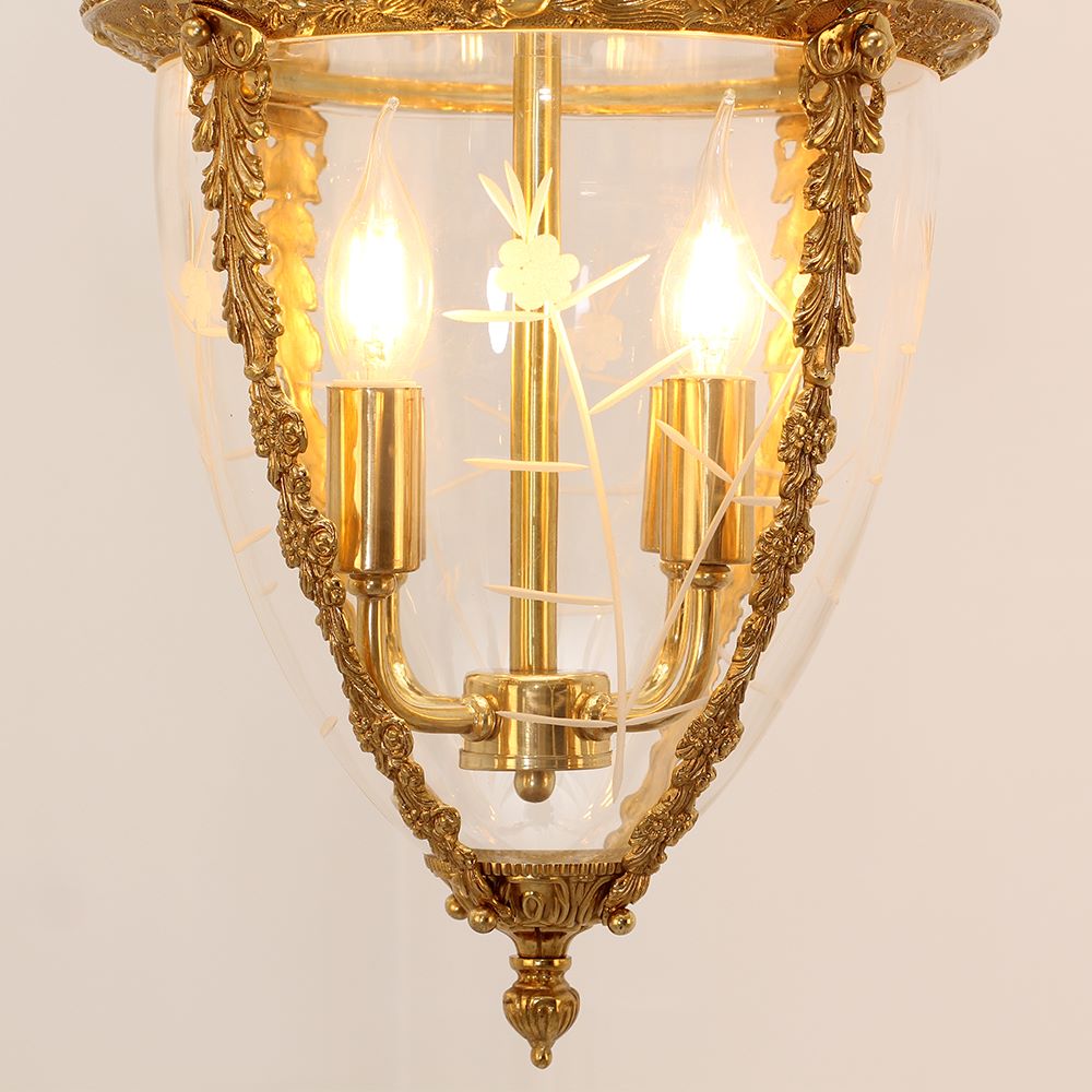 4 Lights Vintage Gold Brass Lantern Pendant Light 15X26 Inch