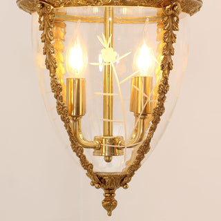 4 Lights Vintage Gold Brass Lantern Pendant Light 15X26 Inch