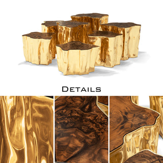 Luxury White Coffee Table with Sculptural Gold Base & Organic Modern Design