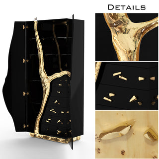 Luxury Walnut Display Cabinet with Sculptural Brass Accents & Hidden Storage