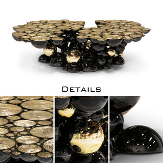 Luxury Sculptural Coffee Table with Gold Sphere Base & Black Glass Top