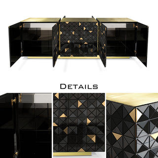 Luxury Anodized Metal Sideboard Cabinet with Pixel-Inspired Design & Hidden Storage