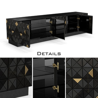 Luxury Walnut Media Console with Pixel-Inspired Design & Hidden Storage