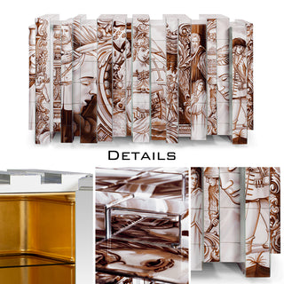 Luxury Hand-Painted Tile Sideboard Cabinet with Vintage Artwork & Hidden Storage