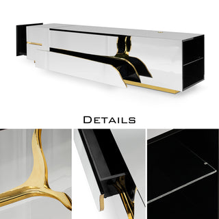Luxury Black Gold TV Stand Cabinet with Sculptural Design & Media Storage