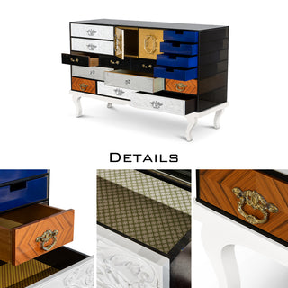 Luxury Patchwork Wood Sideboard Buffet Cabinet with Hidden Storage