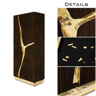 Luxury Walnut Display Cabinet with Sculptural Brass Accents & Hidden Storage