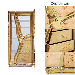 Luxury Walnut Display Cabinet with Sculptural Brass Accents & Hidden Storage