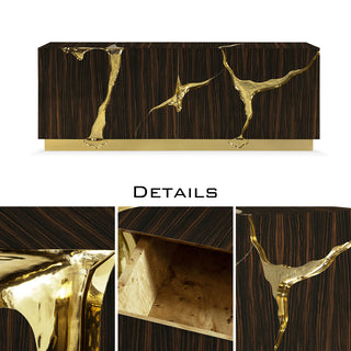 Luxury Black Gold Sideboard Cabinet with Sculptural Cracked Design