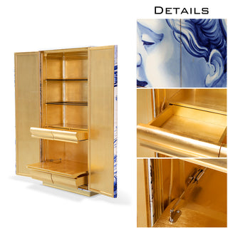 Luxury Display Cabinet with Hand-Painted Tile Artwork, Glass Shelves & Storage