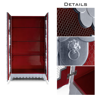 Luxury Display Cabinet with Silver Leaf Finish, Glass Shelves & Storage