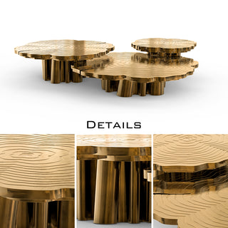 Luxury Patina Brass Coffee Table Set with Round Tiered Tops & Statement Design