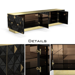 Luxury Walnut Media Console with Pixel-Inspired Design & Hidden Storage