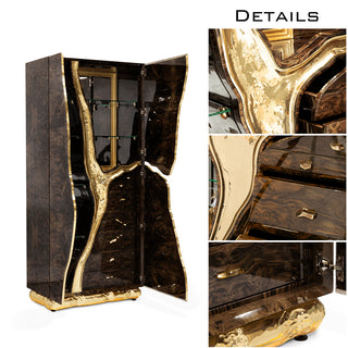 Luxury Walnut Display Cabinet with Sculptural Brass Accents & Hidden Storage