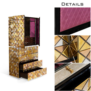 Luxury Walnut Curio Cabinet with Pixel-Inspired Design & Hidden Storage