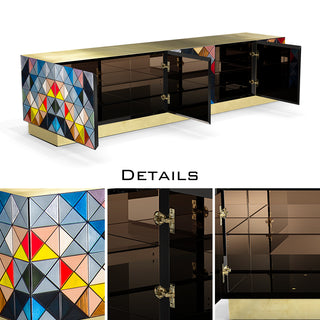 Luxury Walnut Media Console with Pixel-Inspired Design & Hidden Storage