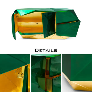Luxury Emerald Green Sideboard Cabinet with Diamond-Inspired Faceted Design
