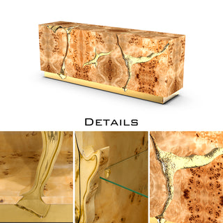 Luxury Black Gold Sideboard Cabinet with Sculptural Cracked Design