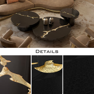 Luxury Gold Coffee Table with Round Glass Top & Sculptural Brass Base