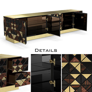 Luxury Walnut Media Console with Pixel-Inspired Design & Hidden Storage